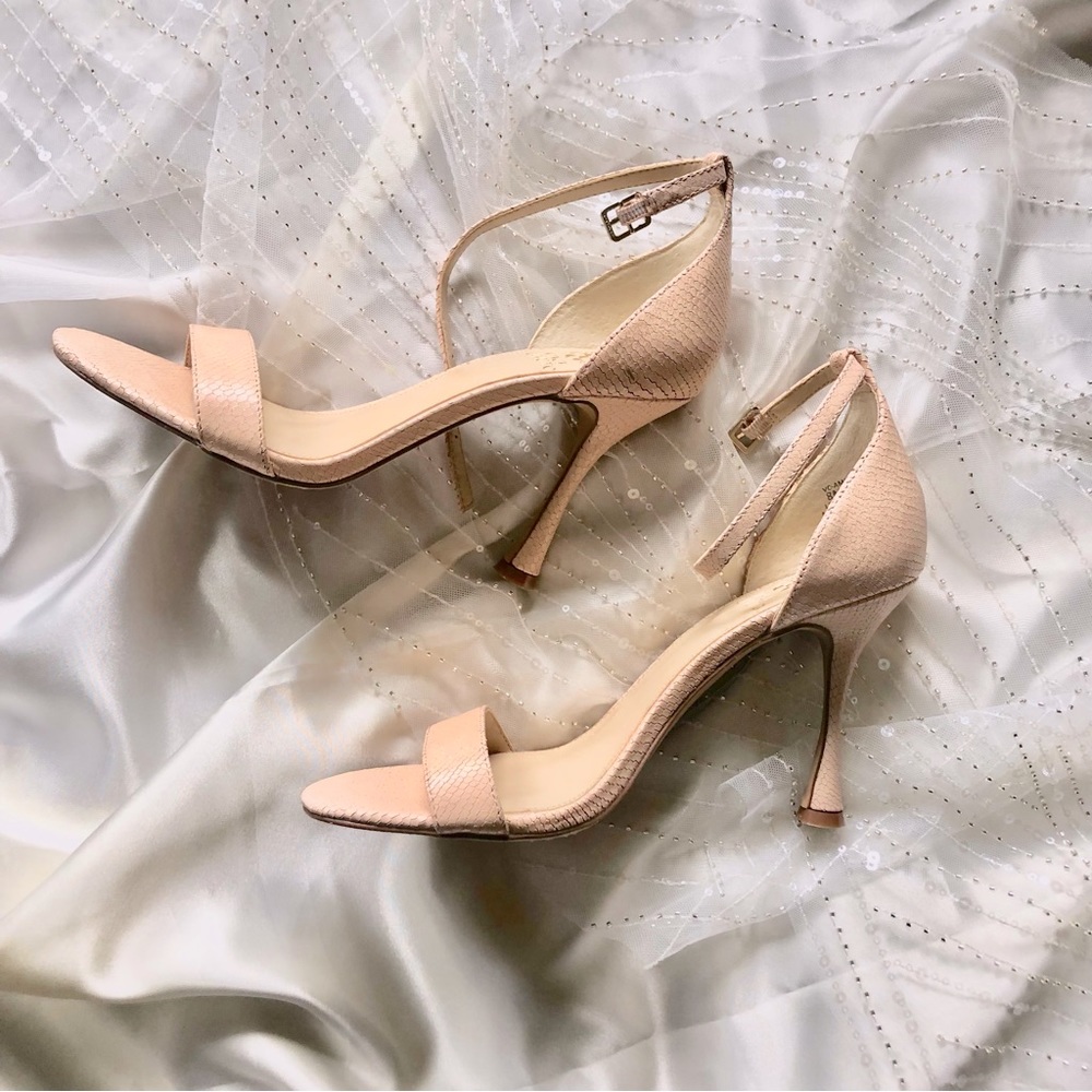 Vince Camuto Light Pink Snake Pattern with Gold Sparkle Heeled Sandals